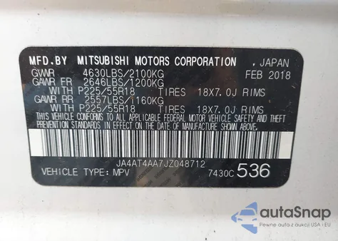 2018 Mitsubishi Eclipse Cross Le from USA, damaged, VIN JA4AT4AA7JZ048712